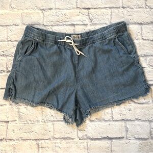 Madewell Chambray Tie-Front Relaxed Lightweight Blue Denim Jean Shorts - Size XL